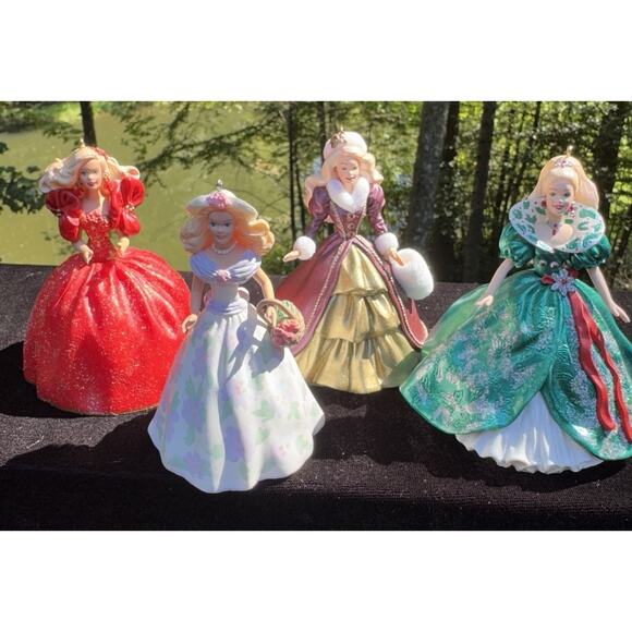 4 Vintage Barbie Christmas Hallmark Keepsake Ornaments No Boxes -LO9 - Picture 1 of 11